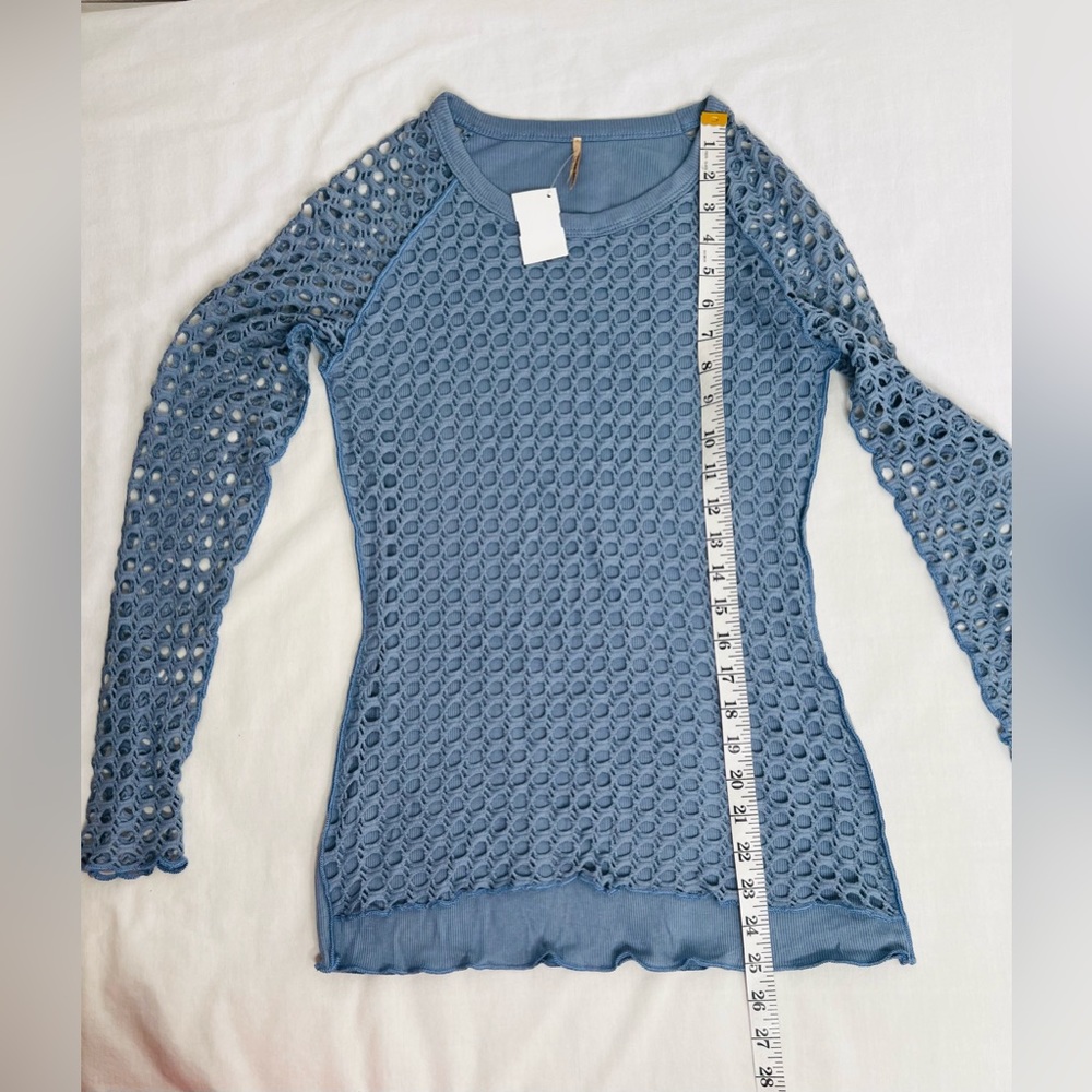 Pete Size Small Raglan Fish Net Mesh Long Sleeve Tee Shirt Light Blue - Picture 3 of 6